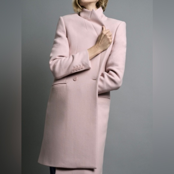 Zara Wool Blend Double Breasted Coat in Pale Pink - Picture 4 of 14
